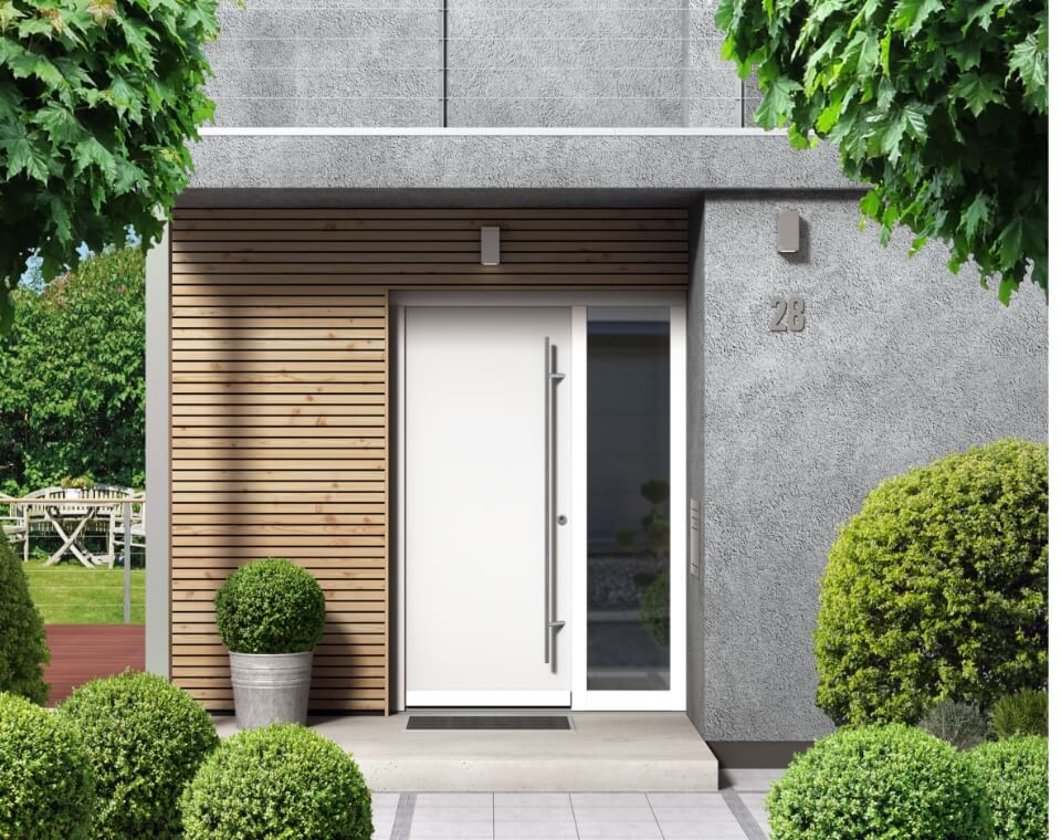 białe drzwi zewnętrzne z pochwytem, białe drzwi do domu, aluminiowe drzwi zewnętrzne, drzwi wejściowe schuco, aluminiowe drzwi wejściowe, drzwi zewnętrzne aluprof